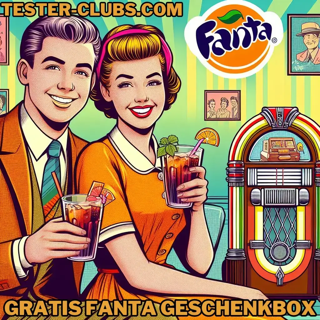 Familie genießt Fanta im Pin-up-Stil