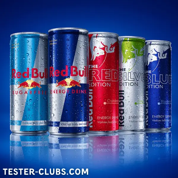 Set von Red Bull Getränken, Teil des exklusiven Angebots auf Tester-Clubs.com.