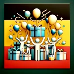 Glückliche Figuren mit Geschenken und Luftballons feiern Gewinnspiele Umsonst